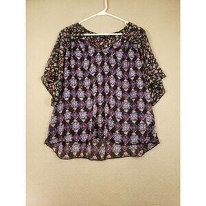 Mason +‎ Mackenzie Shirt Womens Small Black Floral Round Neck Blouse Pullover